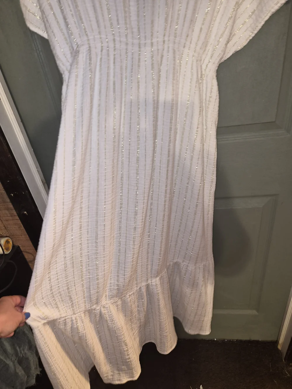aerie White Swim Coverup with Gold Stripe